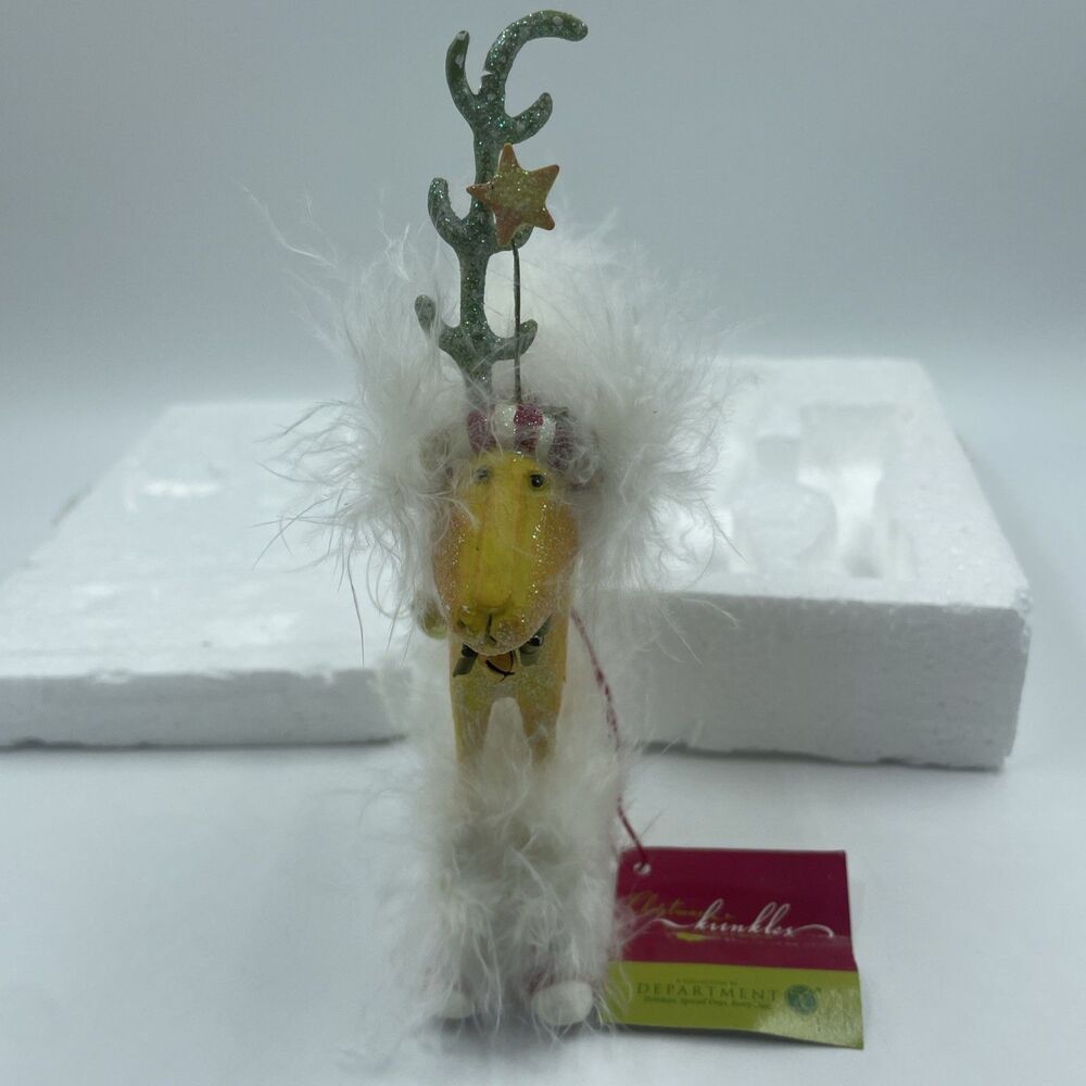 RETIRED Dept56 Christmas Krinkles Dog Deer Ornament #56.37953 *missing Antler*
